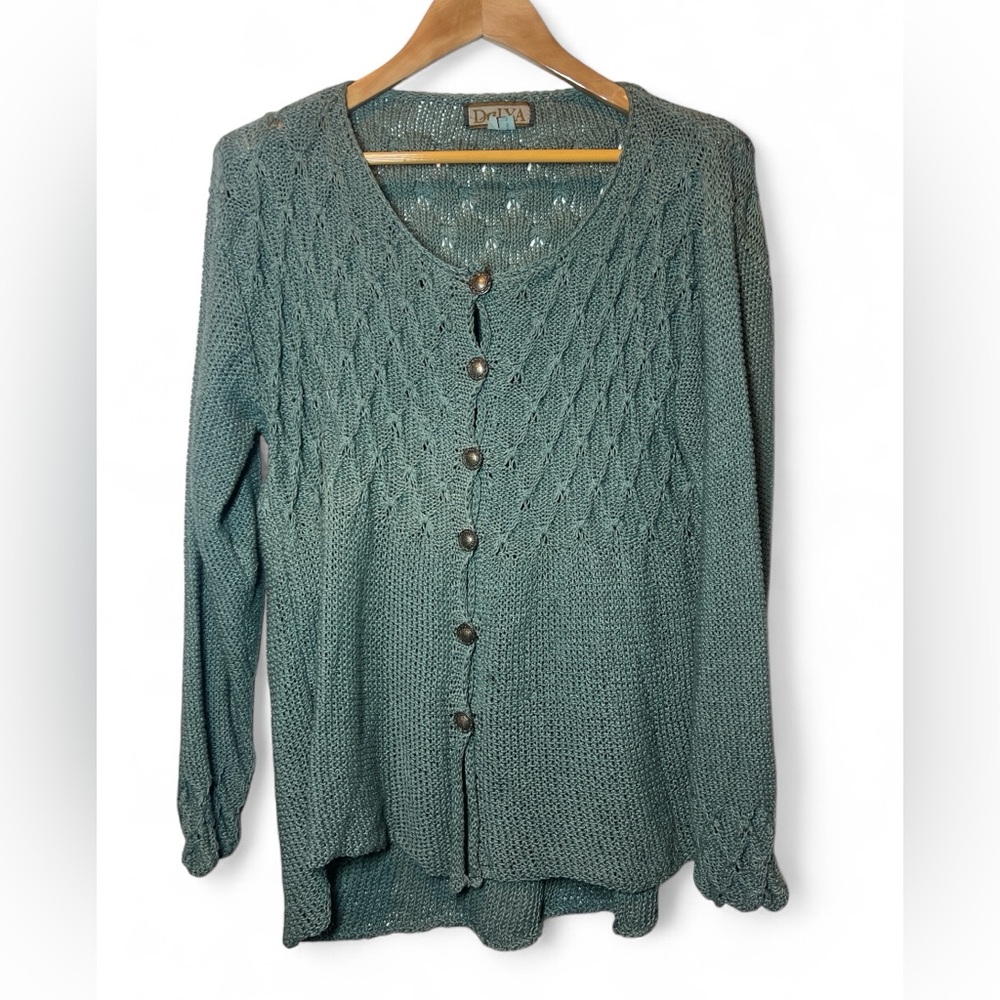 Chunky Multi Knit Dalya Button‎ Front Sweater Israel Cotton Winter M/L Vintage